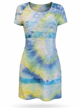 🛍️ Yest Blue Green Tie Dye Textured Dress Size S Boho Summer